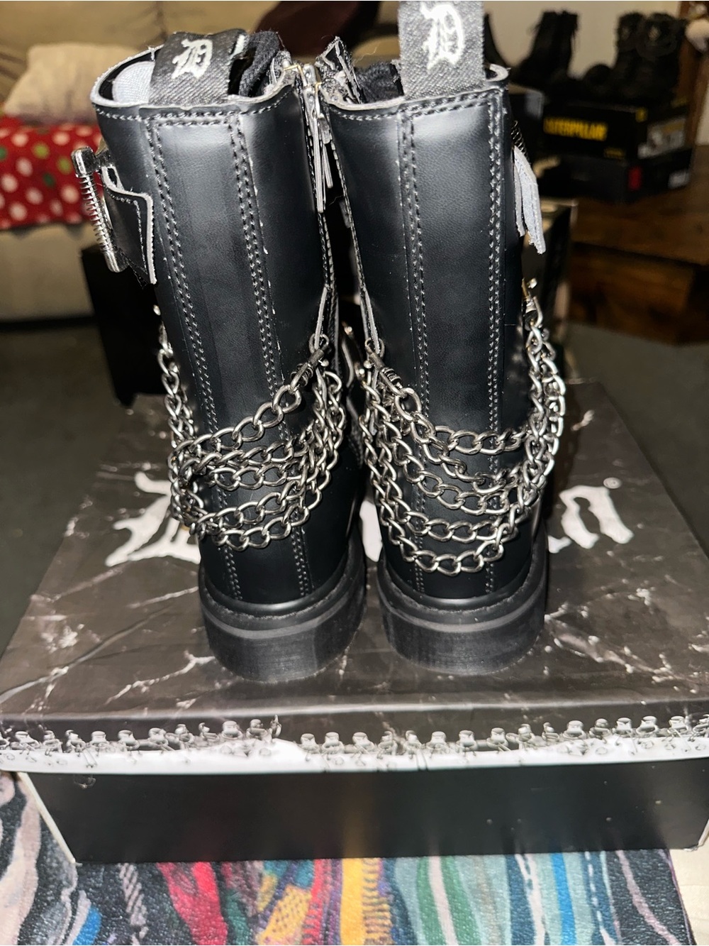 Demonia Black Platform Goth Lace-Up Boots with Chains - Picture 4 of 6